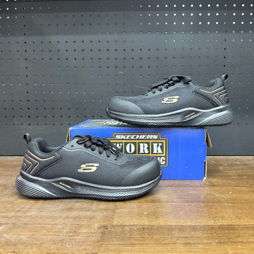 <New W/ Box! Women's Skechers Work Non Metallic Black Slip Resistant Carbon Toe